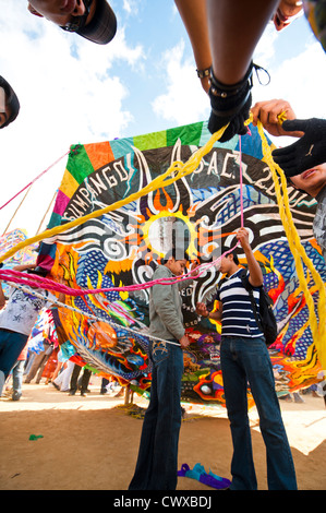 Kites or barriletes on Day Of The Dead, Dia de los Muertos, ceremony in cemetery of Sumpango, Guatemala, Central America. Stock Photo