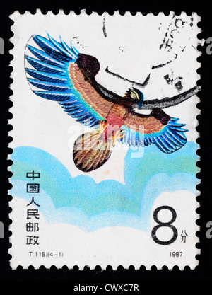 A stamp printed in China shows a kite of eagle figure  in the sky, circa 1987 Stock Photo