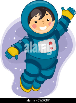 Illustration of a Young Male Astronaut Floating in Outer Space Stock Photo