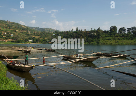 Fishing boats on Lake Kivu, Rubavu, Rwanda Stock Photo