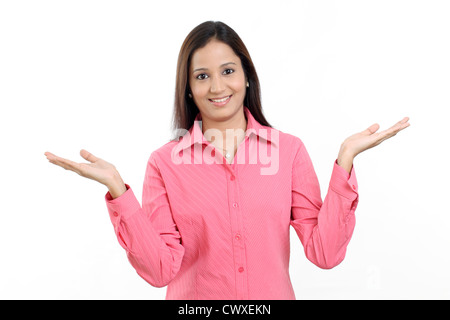 Beautiful Excited Indian Business woman on white Stock Photo