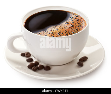 Coffee cup and beans on a white background. File contains the path to cut. Stock Photo