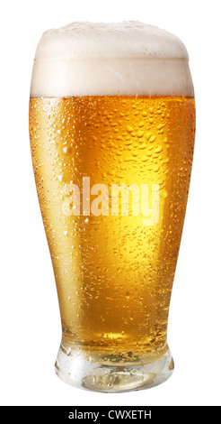 Glass of light beer isolated on a white background. File contains path to cut. Stock Photo