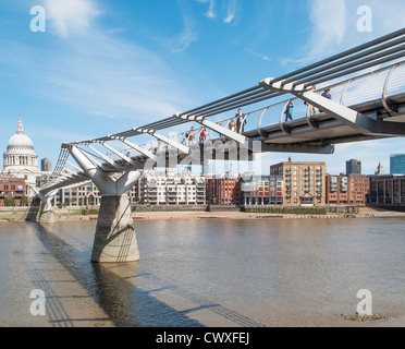 St Paul's Cathedral, London, England - view from the Millennium Bridge, also known as the Wibbly Wobbly Bridge Stock Photo