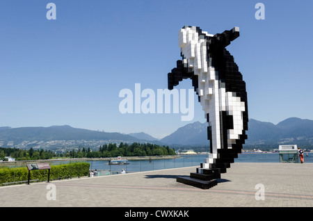 Digital Orca modern art sculpture in Vancouver, Canada - on the city waterfront Stock Photo