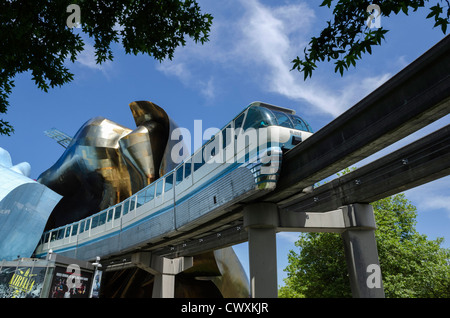 Monorail, Seattle - in front of the EMP Museum in the Seattle Centre, USA Stock Photo