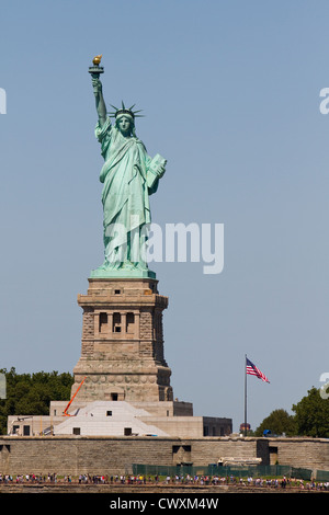 The Statue of Liberty as seen from the Staten Island Ferry Stock Photo