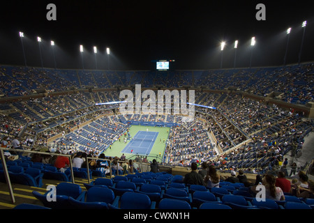 Arthur Ashe Stadium during a night session at the 2012 US Open tennis tournament. Taken during Andy Roddick's last ever match. Stock Photo