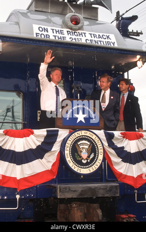 President Bill Clinton waves to his supporters during a campaign stop for his re-election August 28, 1996 in Royal Oak, MI Stock Photo