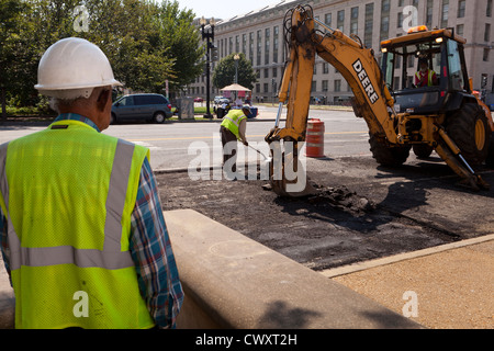 Safety engineer on a road construction site - USA Stock Photo