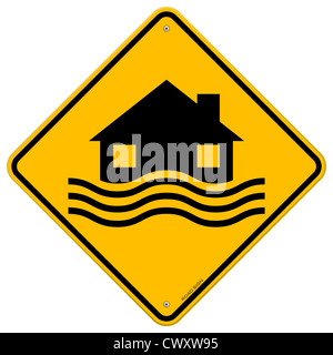 Flood Disaster Yellow Sign Stock Photo