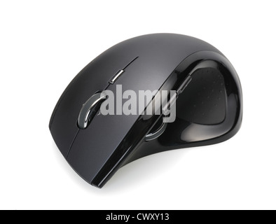 Modern black wireless computer mouse on white background, isolated Stock Photo
