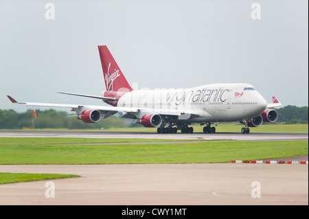 A Virgin Atlantic Boeing 747 Jumbo Jet about to take off from Manchester International Airport (Editorial use only) Stock Photo