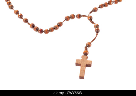 Wooden rosary beads, isolated on the white Stock Photo