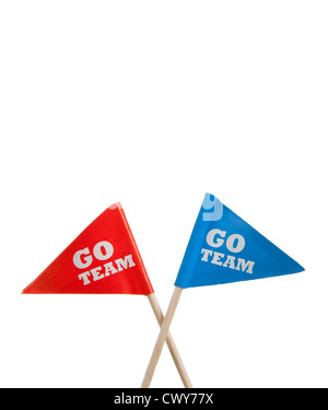 Red and blue 'Go Team' pennants on a white background with copy space Stock Photo