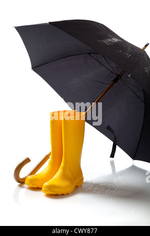 Download A Pair Of Yellow Rain Boots And A Umbrella On A White Background Stock Photo Alamy Yellowimages Mockups