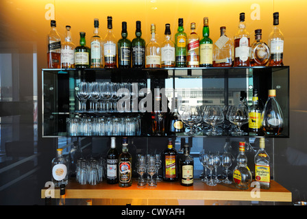 A whiskey bar in the smokers lounge of the Lufthansa First Class Lounge, Frankfurt Germany DE Stock Photo