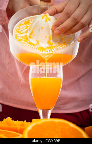 Close up of fresh homemade orange juice. Stock Photo