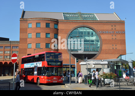 Quadrant House and Redhill Bus Station, Princess Way, Redhill, Surrey, England, United Kingdom Stock Photo