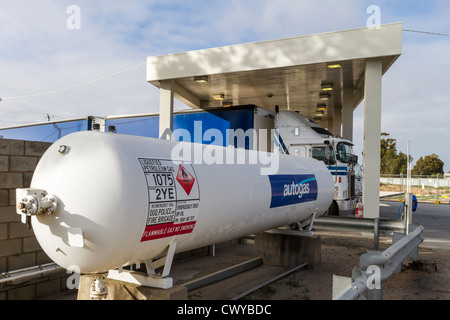 Liquid Petroleum Gas tank at truck service centre in outback NSW, Australia Stock Photo