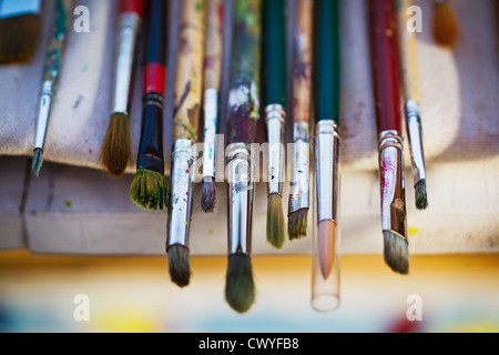 Paintbrushes in a row Stock Photo