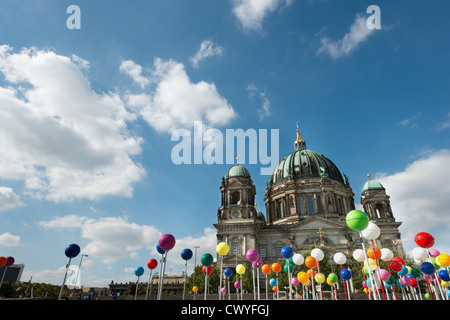 BERLIN city 775 years celebration Schlossplatz " putting Berlin on the map " cross berlin city map dotted with fascinating facts Stock Photo