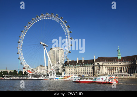 London Eye and River Thames at Westminster in London UK. Stock Photo