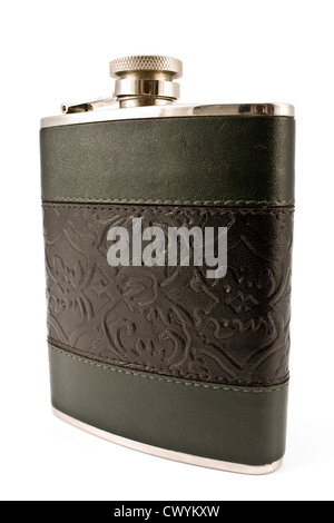 Hip flask isolated on white background Stock Photo