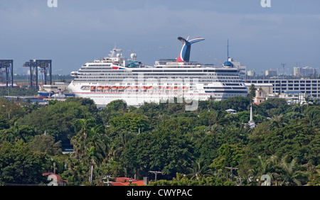 Cruise ship the Carnival Freedom is docked at Ft. Lauderdale's Port Everglades along Florida's Atlantic coast. Stock Photo