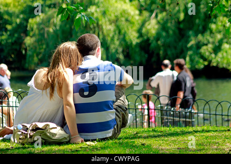 romantic couple spending time together at St James's Park, London. Stock Photo