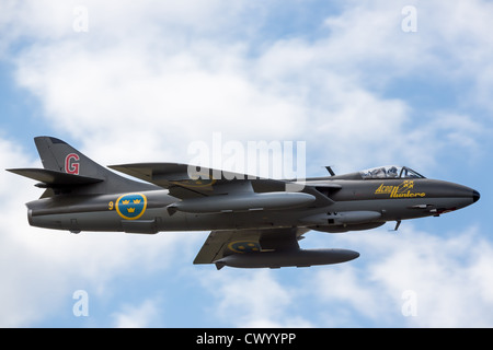 Hawker Hunter ia a single engine British jet fighter built in the 50`s Stock Photo