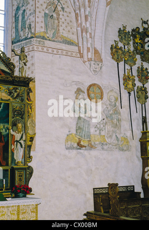 The interior of St. Clement's Church, a 15th century church in Sauvo, Finland Stock Photo
