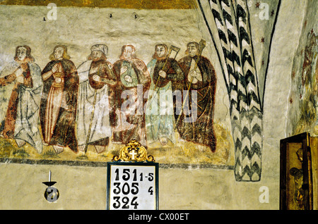 A partial view of a 16th century mural depicting the twelve apostles in the Church of St. James in Rymattyla, Finland Stock Photo