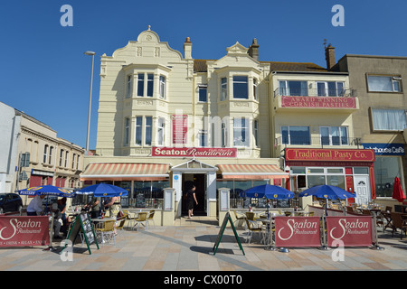 Beachfront restaurants, Beach Road, Weston-Super-Mare, Somerset, England, United Kingdom Stock Photo