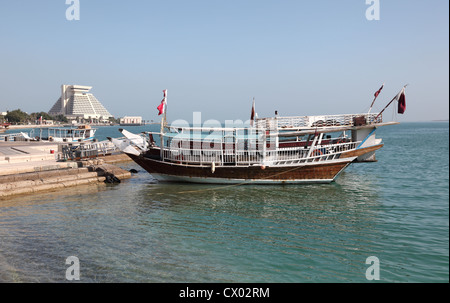 Traditional arabian dhows in Doha, Qatar, Middle East Stock Photo