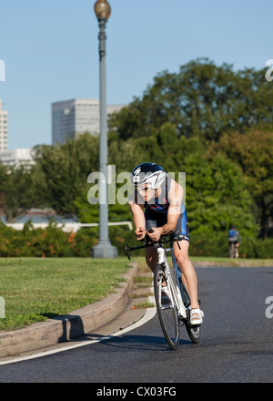 Bicycle racer turning a corner - USA Stock Photo