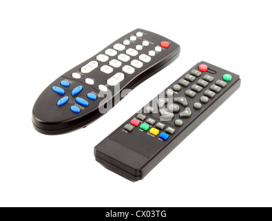 two TV remote control on a white background Stock Photo