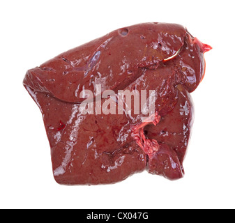 Top view of raw beef liver on a white background. Stock Photo