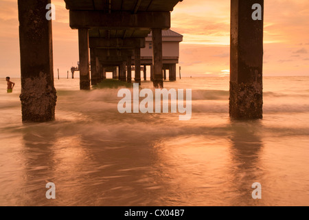 Sunset at Pier 60 at Clearwater Beach, FL Stock Photo