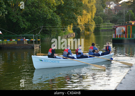 Sea Cadets in rowing boat, Tiverton Canal, Tiverton, Devon, England, United Kingdom Stock Photo