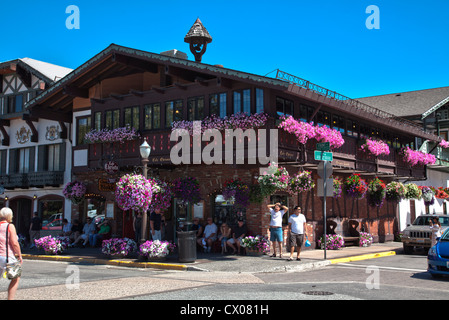 General view of Bavarian architecture in Leavenworth, Washington, USA. Stock Photo