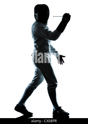 one man fencing silhouette in studio isolated on white background Stock Photo