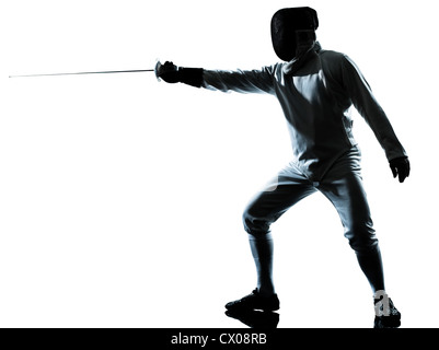 one man fencing silhouette in studio isolated on white background Stock Photo
