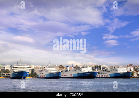 Passenger ferries at the port of Piraeus in Athens Greece Stock Photo