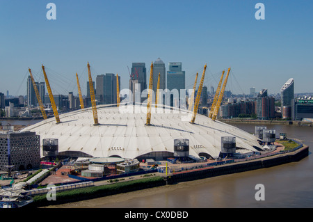 UK London with O2 Arena and Canary Wharf from high elevation Stock Photo