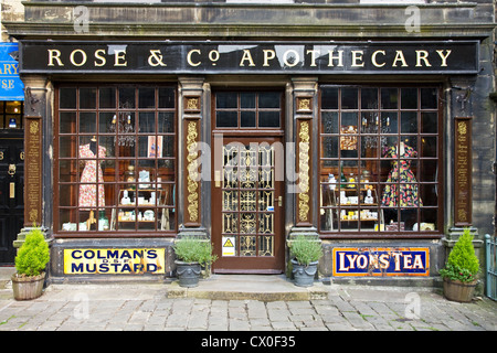 Rose & Co. Apothecary  ( and Ladies Outfitters), Main Street, Haworth, West Yorkshire, England, UK Stock Photo