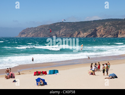 Windy day on Guincho beach, Cascais, Lisbon Coast, Estremadura, Portugal Stock Photo