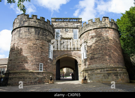 Twin-towered Norman gatehouse, Skipton Castle, Skipton, North Yorkshire, England, UK Stock Photo