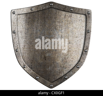 aged metal shield isolated on white Stock Photo