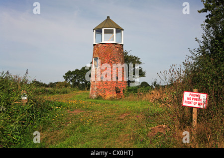 A private no public right of way sign by Hickling Broad Drainage Mill on the Norfolk Broads, England, United Kingdom. Stock Photo